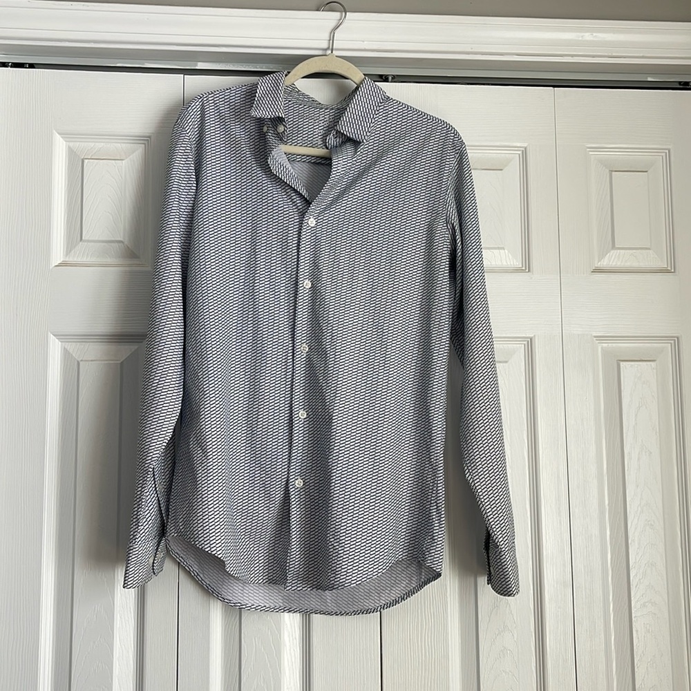 Perry Ellis Mens Button Down Shirt Navy/White Silky Slim Fit